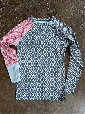 Seea Women's Grey & Pink Patterned Rash Guard Swim Coverup